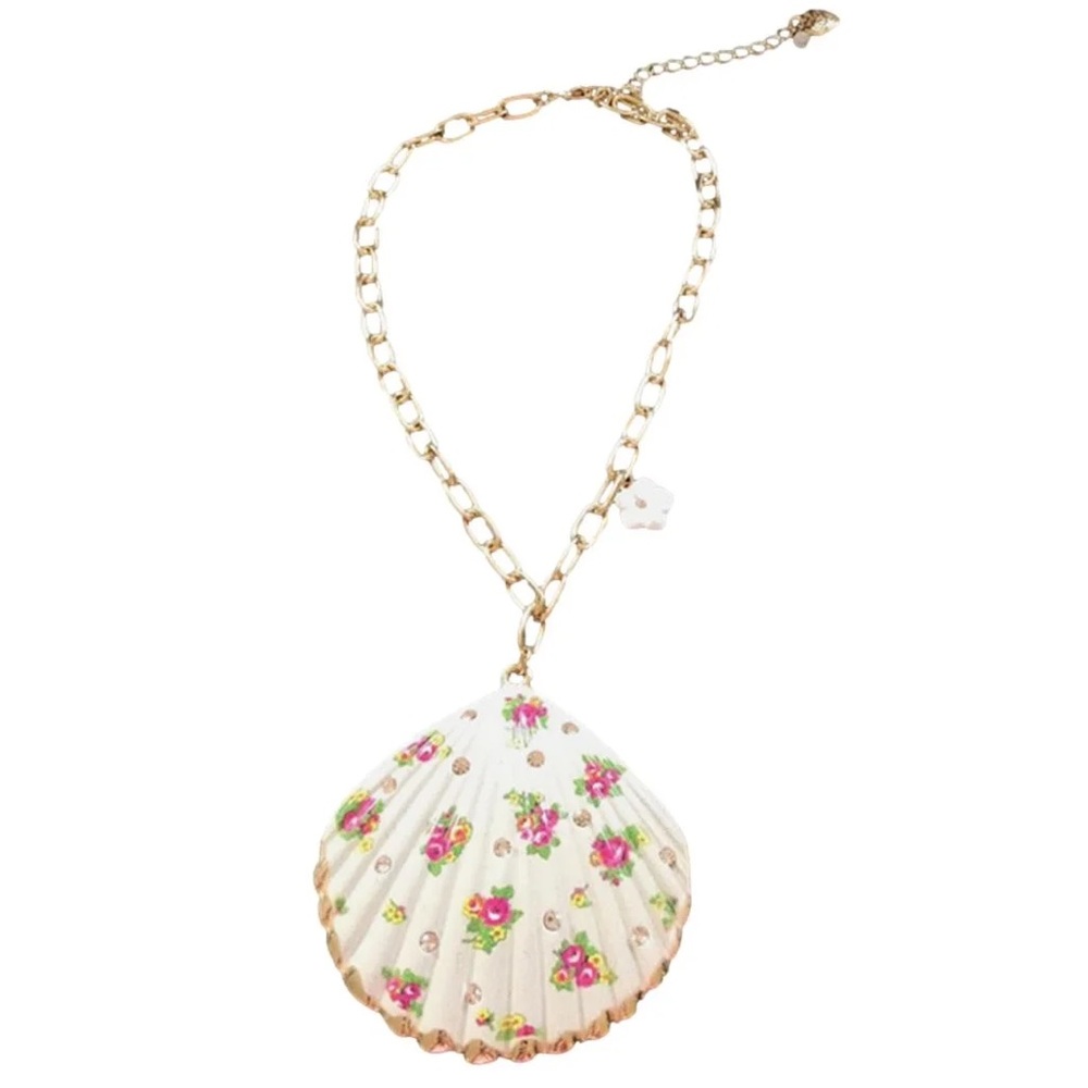 Betsey Johnson Shell Rose Rhinestone Statement Necklace 💐